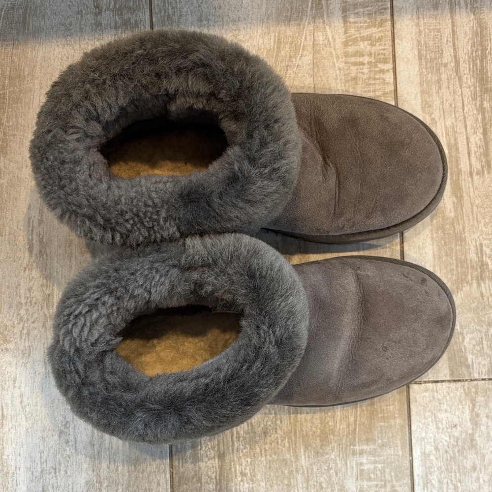 UGG Classic Mini Fluff Grey Boots, Size 8